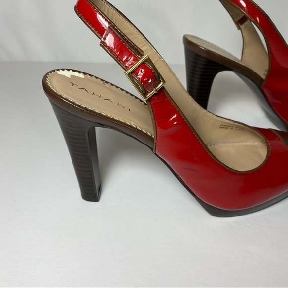 TAHARI Red Parent / Leather Sling Back Size 8M Women's Shoes With Brown Toe Cap - Picture 7 of 15